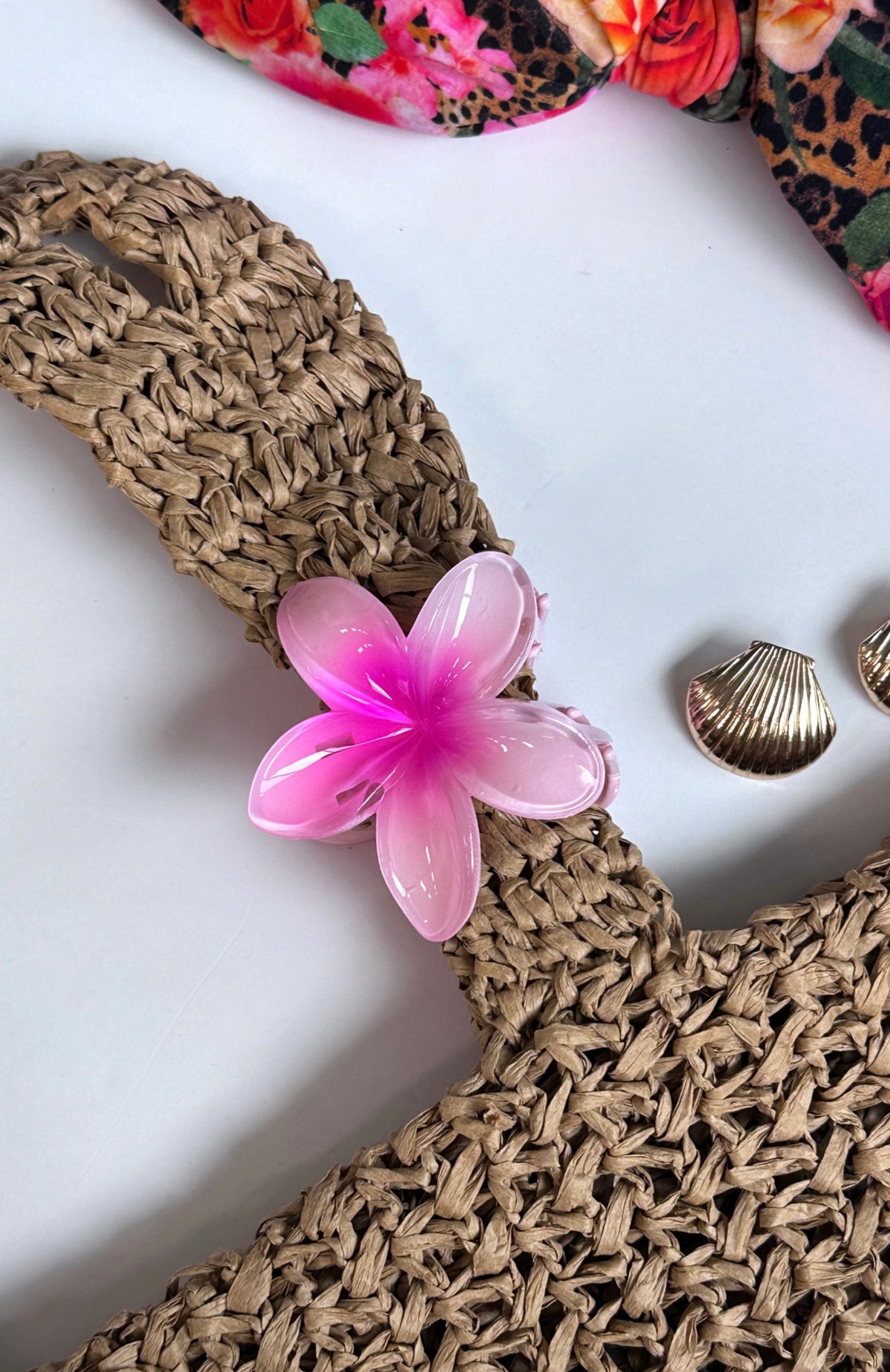 White Fox Floral Charm Hair Clip Pink
