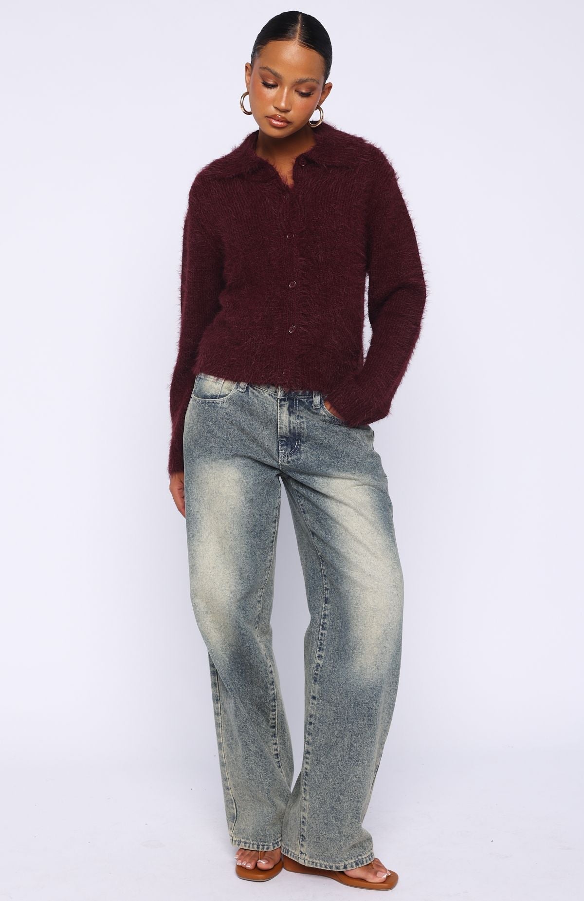 White Fox Chill Luxe Knit Cardigan Merlot