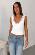 White Fox Key To My Heart Lace Trim Top White