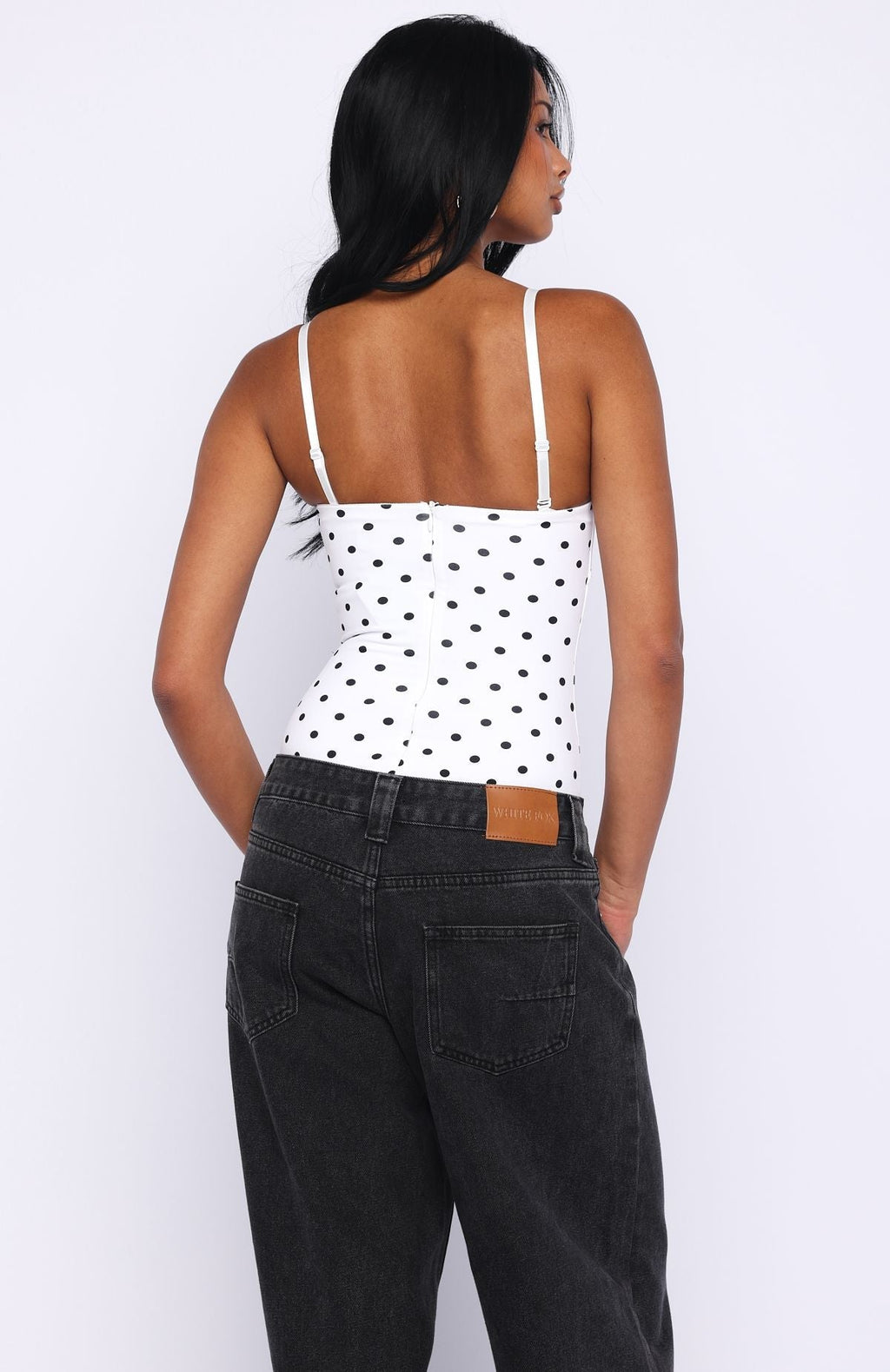 White Fox Stuck To You Bodysuit White/Black Polka Dot
