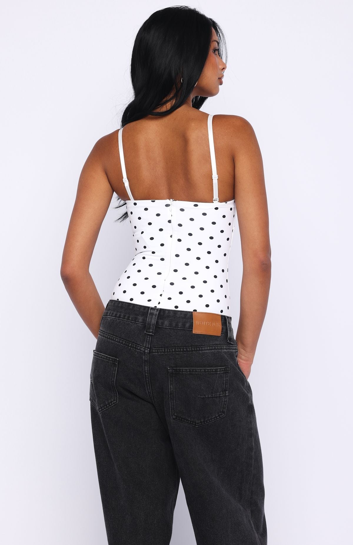 White Fox Stuck To You Bodysuit White/Black Polka Dot
