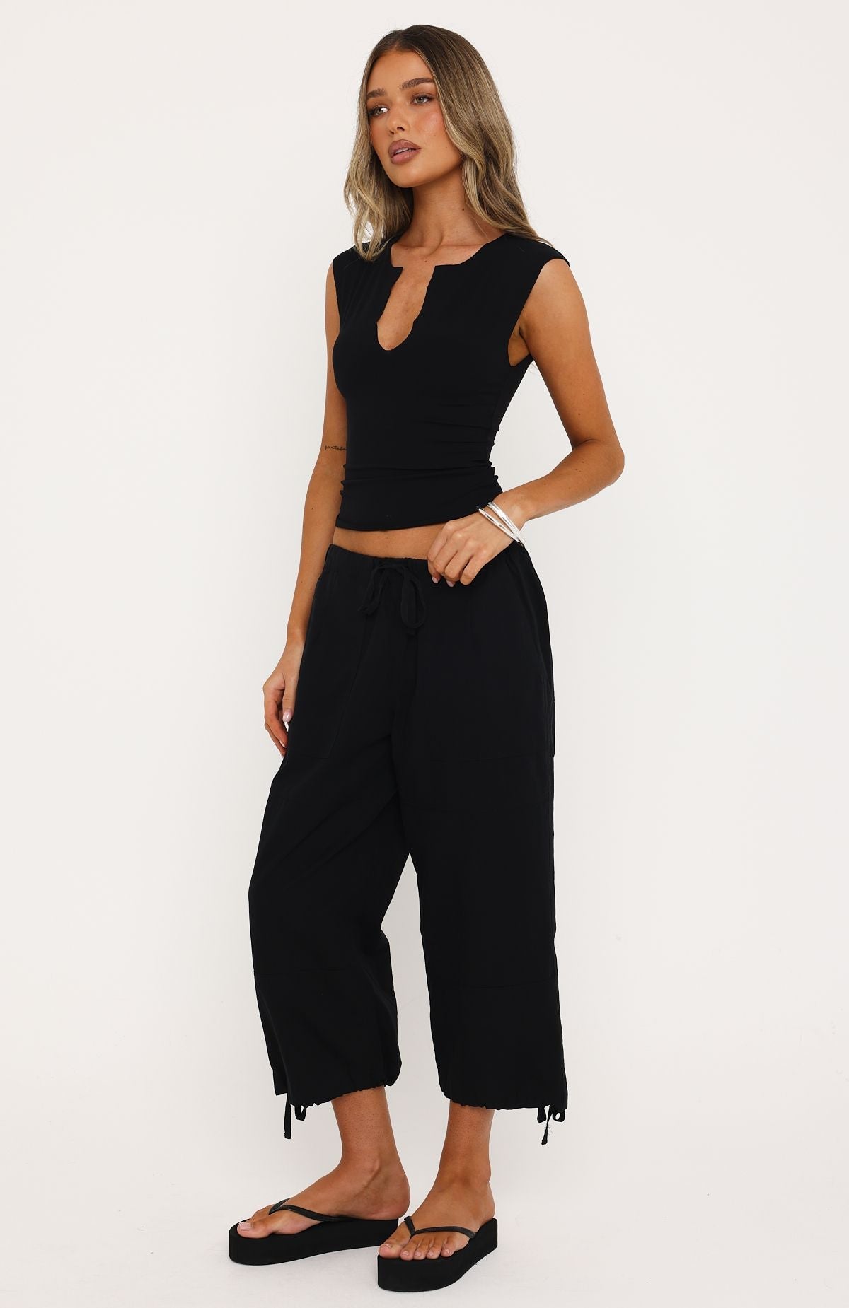 White Fox Date Me Capri Cargo Pants Black