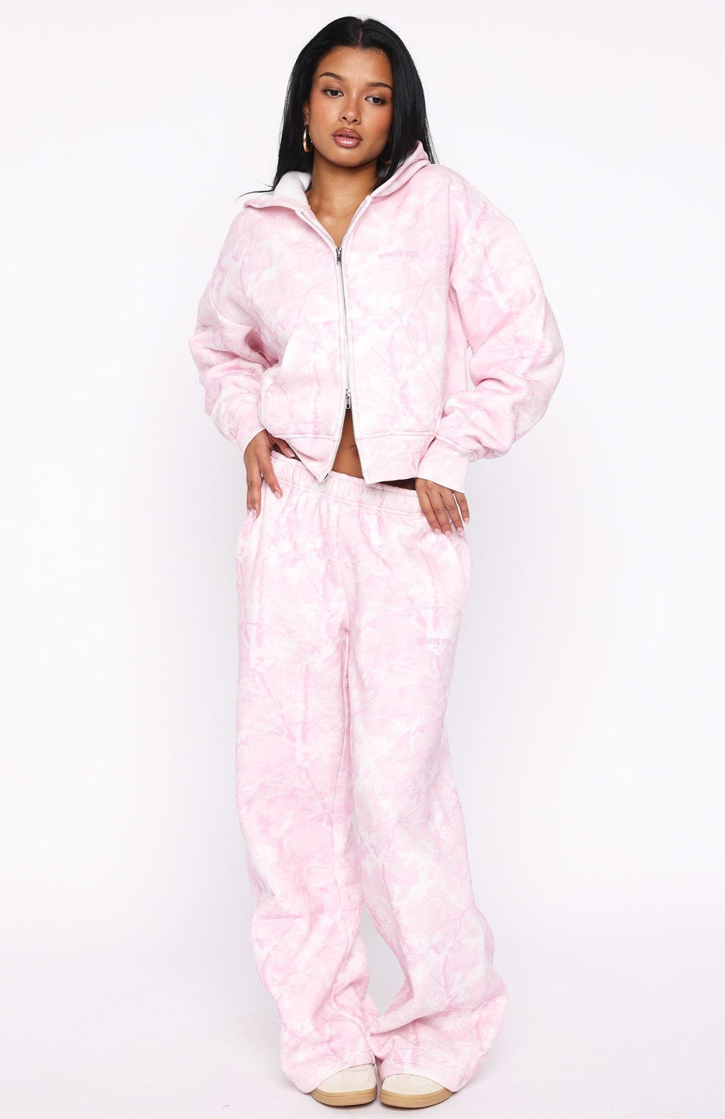 White Fox Hiding Away Wide Leg Sweatpants Pink Camo