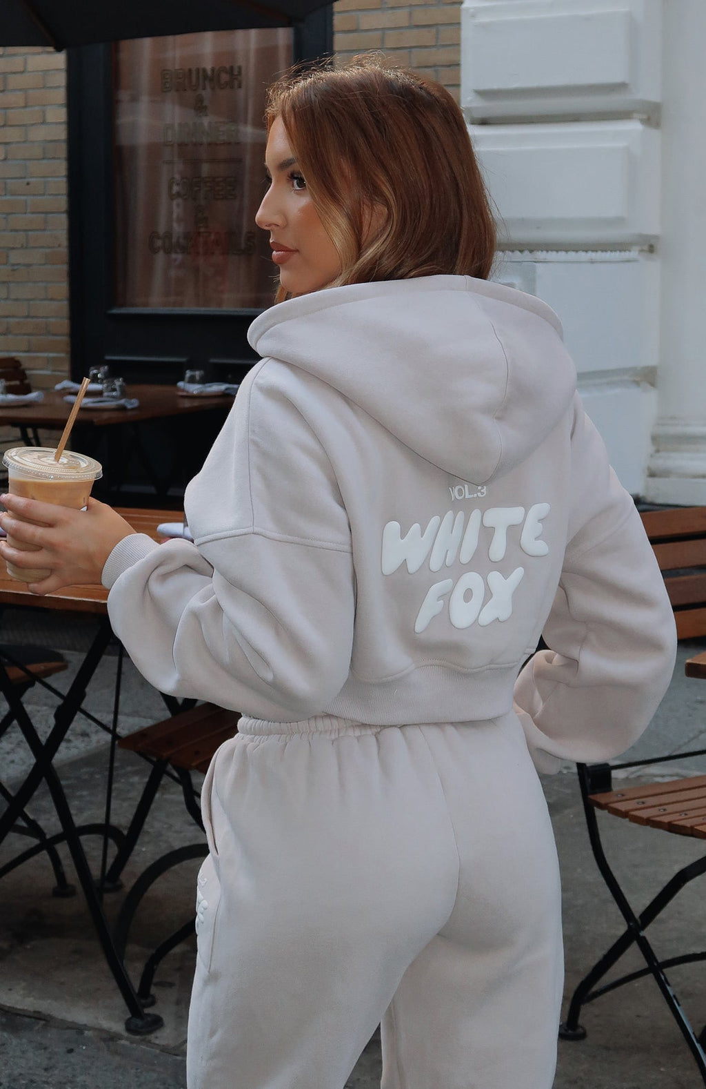 White Fox Offstage Cropped Zip Hoodie Moon