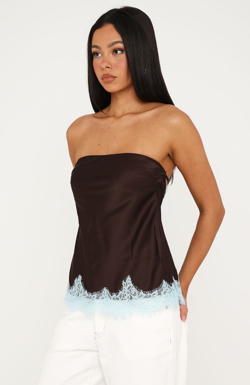 White Fox Nothing Like It Strapless Top Chocolate/Blue