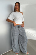 White Fox Say When Barrel Leg Pants Charcoal Stripe