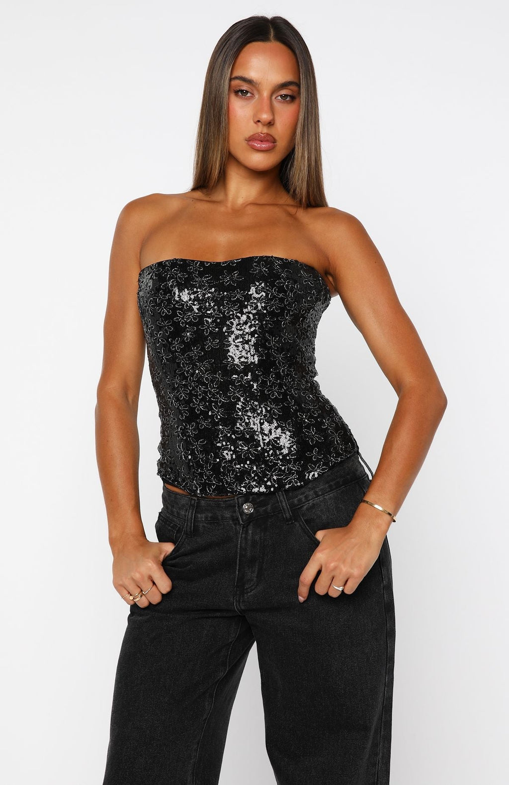 White Fox Paint The Sky Strapless Bustier Black