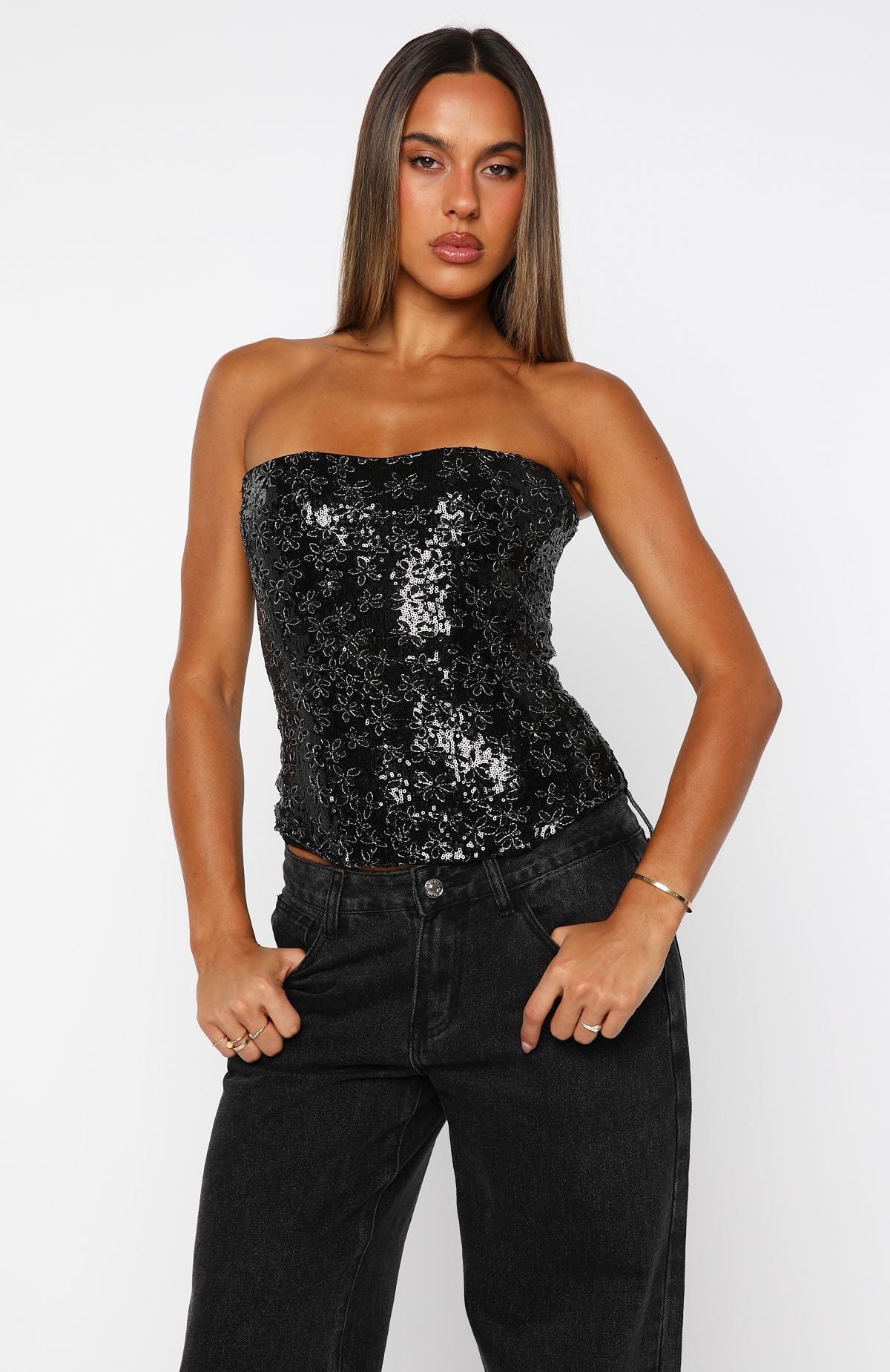 White Fox Paint The Sky Strapless Bustier Black