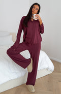 White Fox Pillow Talk Long Sleeve Pyjama Set Burgundy