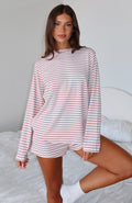 White Fox Slow Life Long Sleeve Pyjama Top Pink/White Stripe
