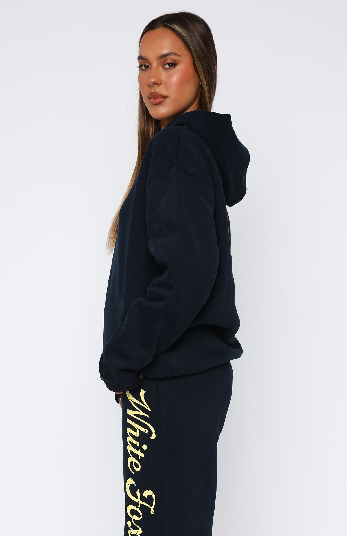 White Fox The Good Life Back Graphic Oversized Hoodie Navy