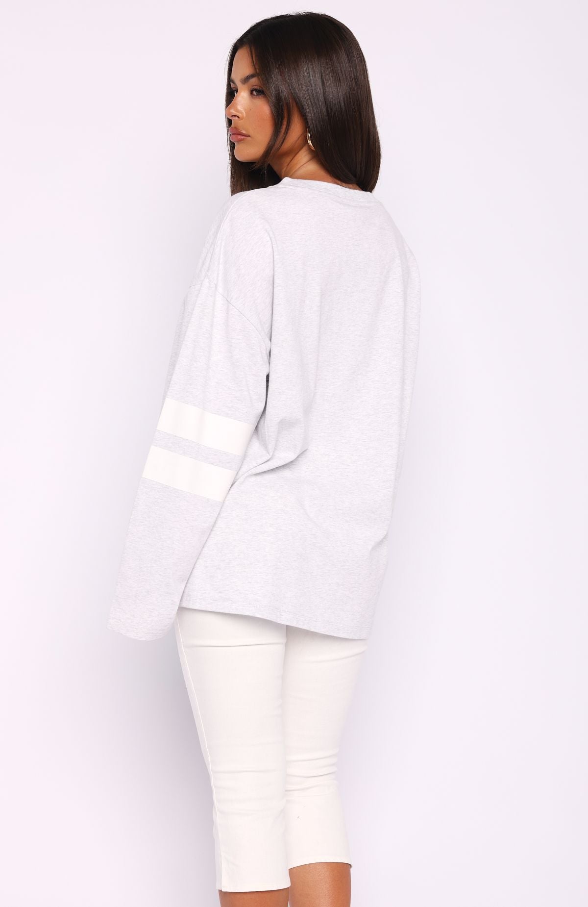 White Fox Playing Ball Oversized Long Sleeve Tee Grey Marle