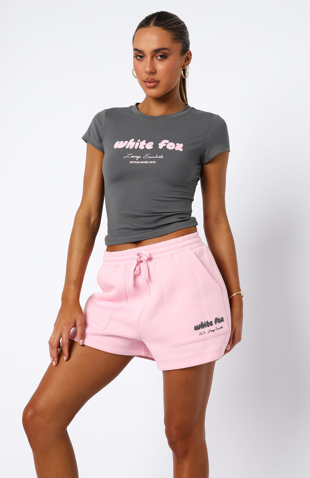 White Fox Era 8 Baby Tee Slate