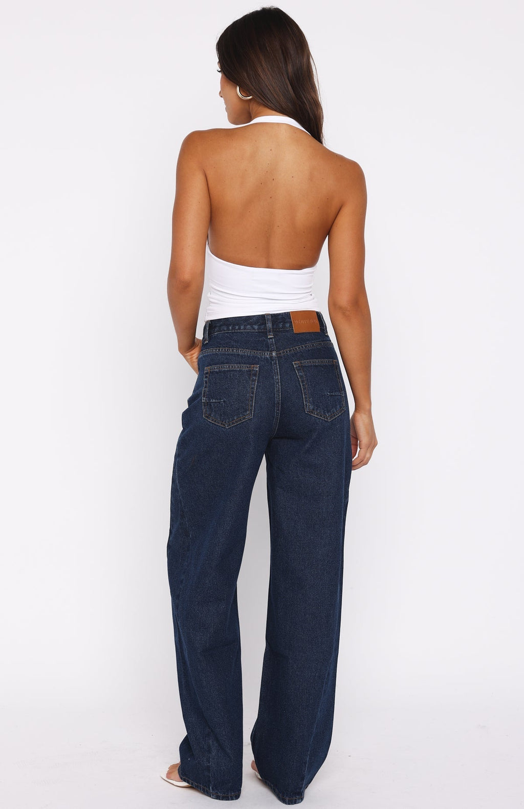 White Fox Kiara Mid Rise Barrel Leg Jeans Dark Blue