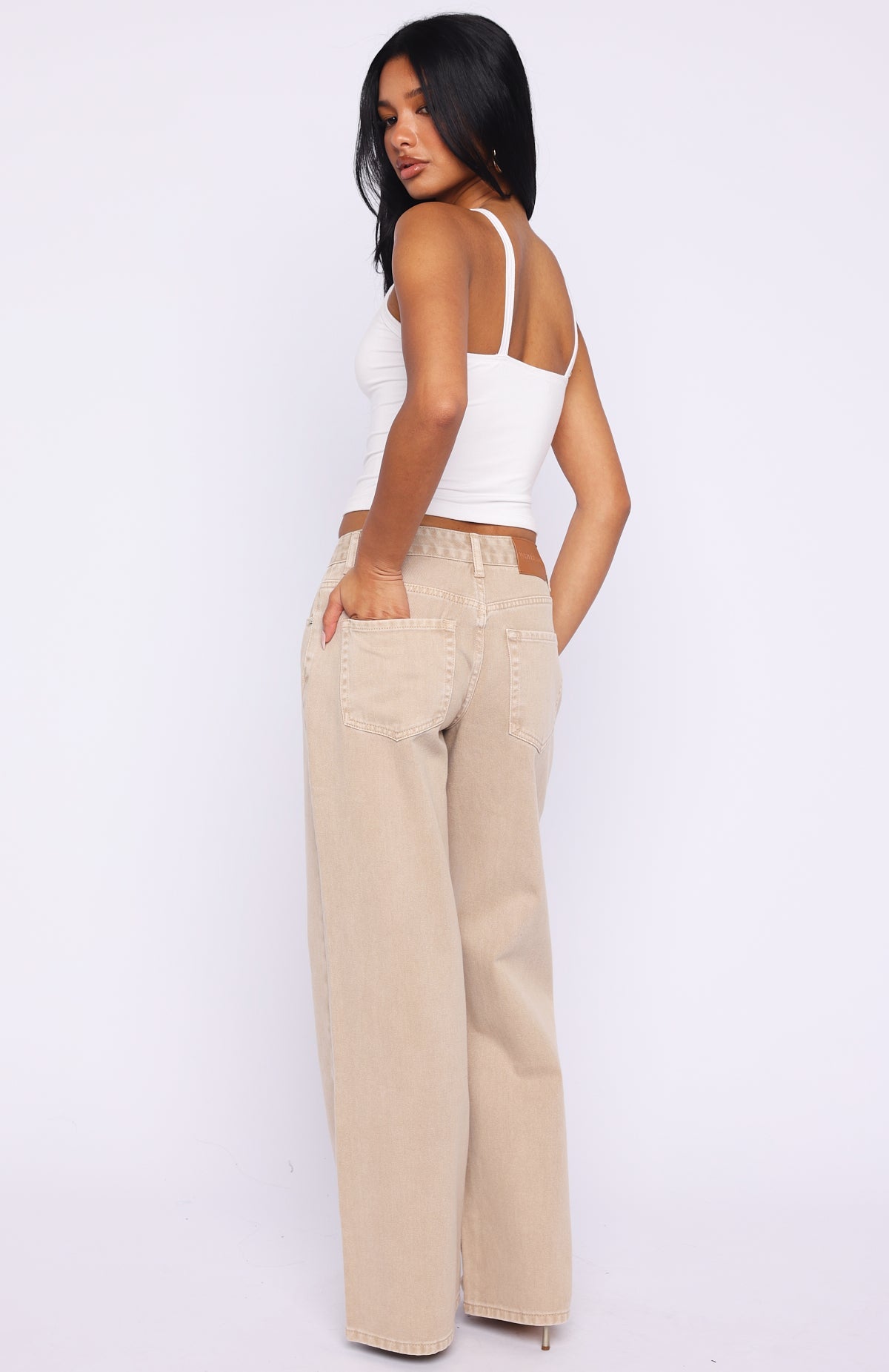 White Fox Kendall Mid Rise Wide Leg Jeans Sesame Wash
