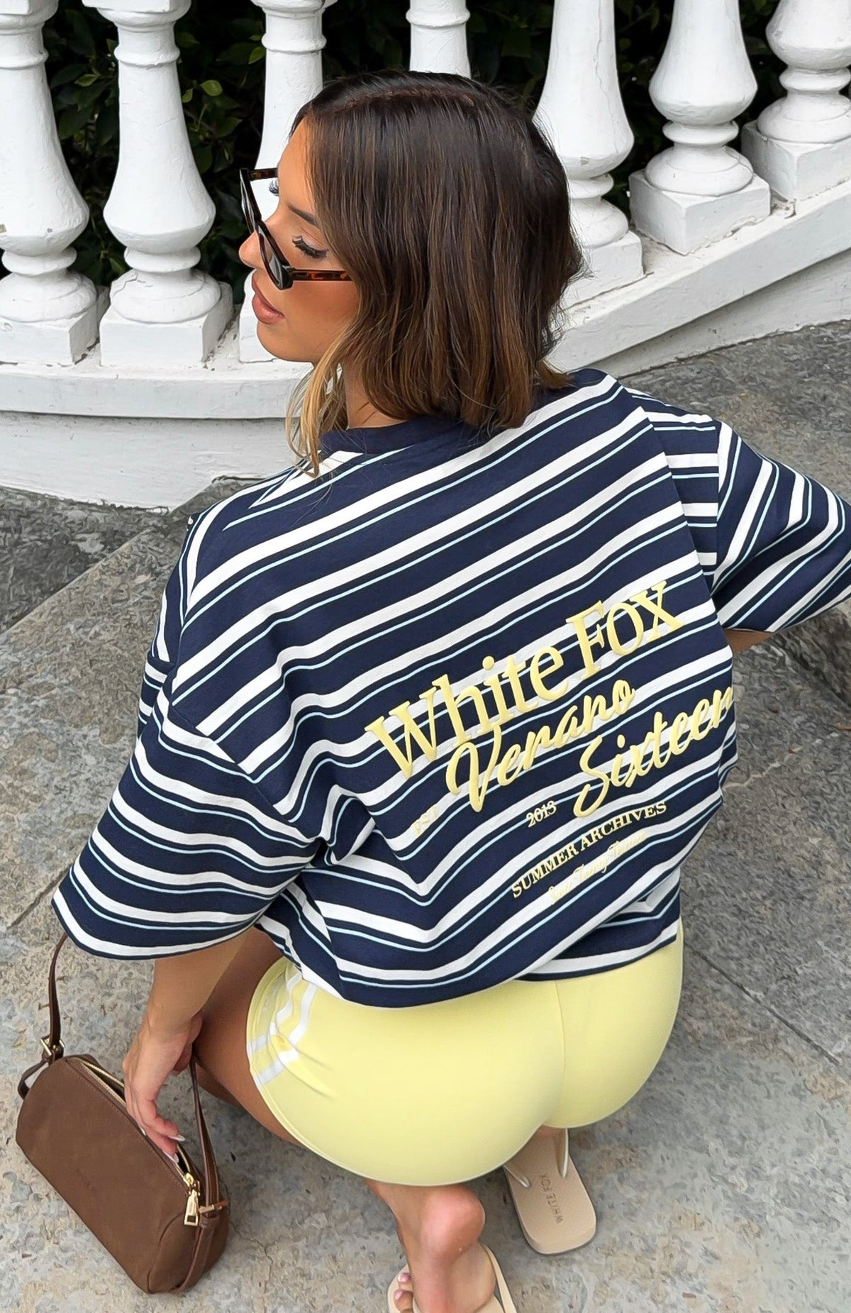 White Fox Verano Sixteen Viola Oversized Tee Navy Stripe