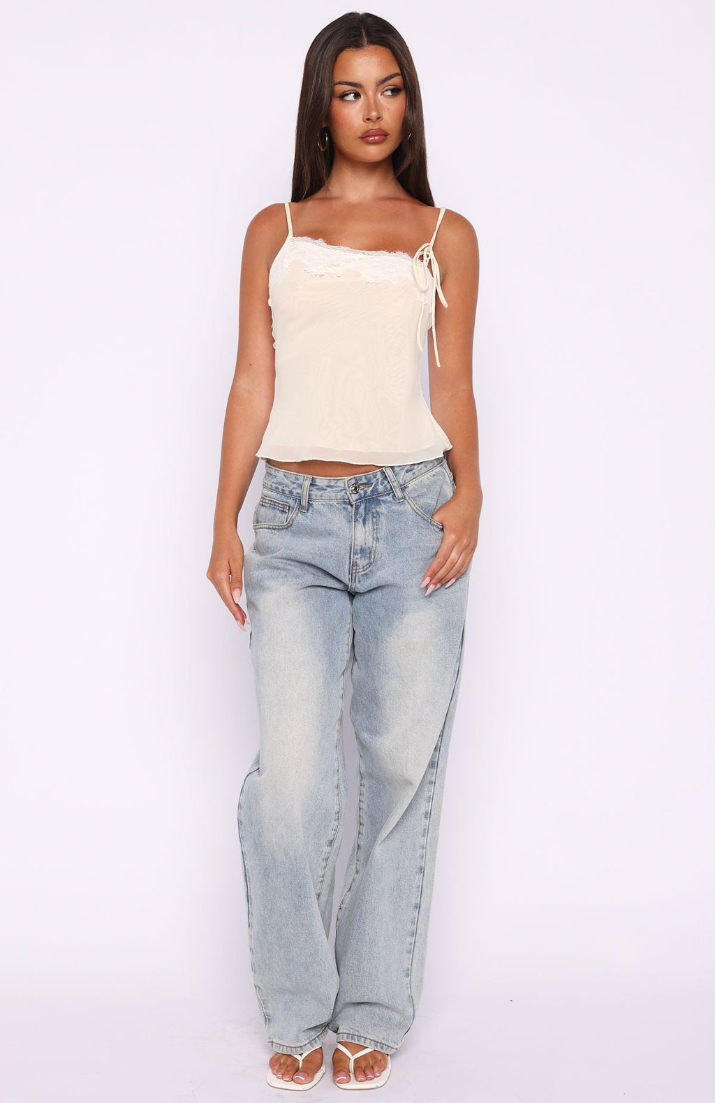 White Fox Blissfully Bold Lace Cami Top Cream