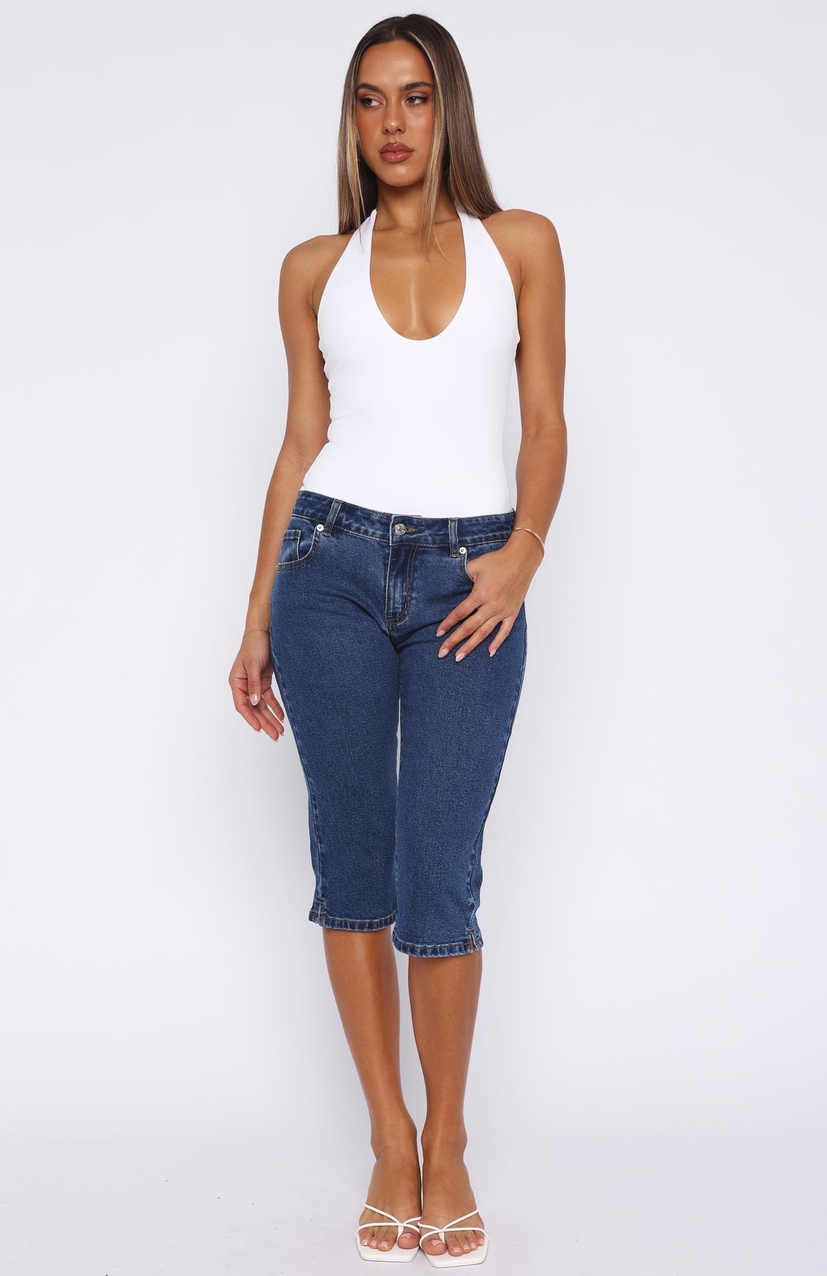 White Fox Annie Low Rise Capri Jeans Dark Blue