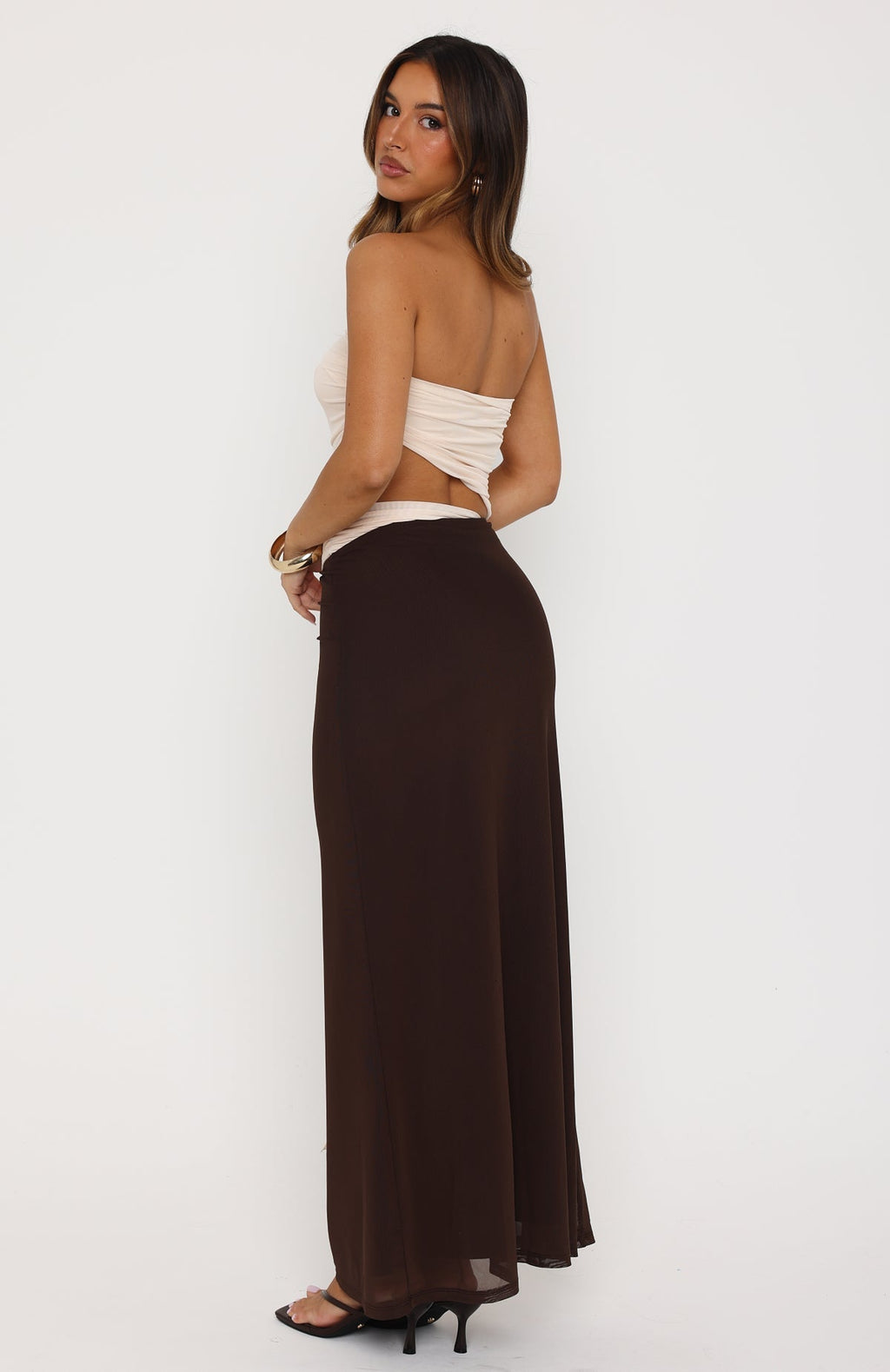 White Fox Talk About Forever Strapless Maxi Dress Oat/Chocolate