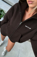 White Fox Test Drive Boxy Zip Front Hoodie Chocolate