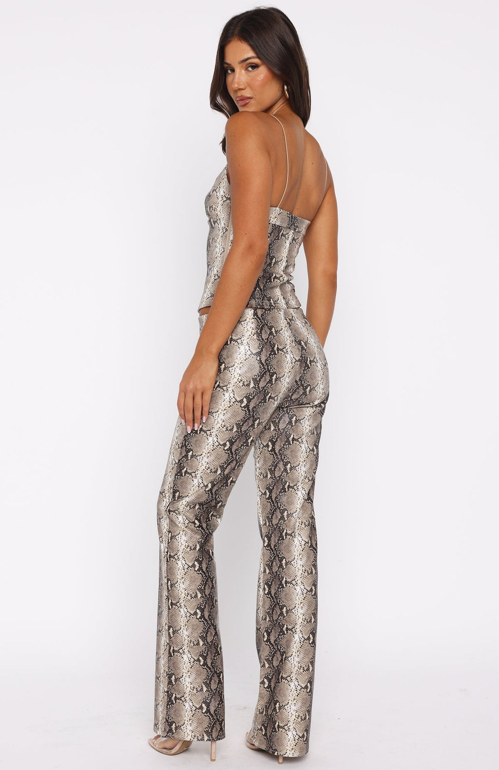 White Fox Heat Check PU Pants Tan Snake