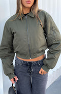 White Fox Something Forgotten Bomber Jacket Khaki