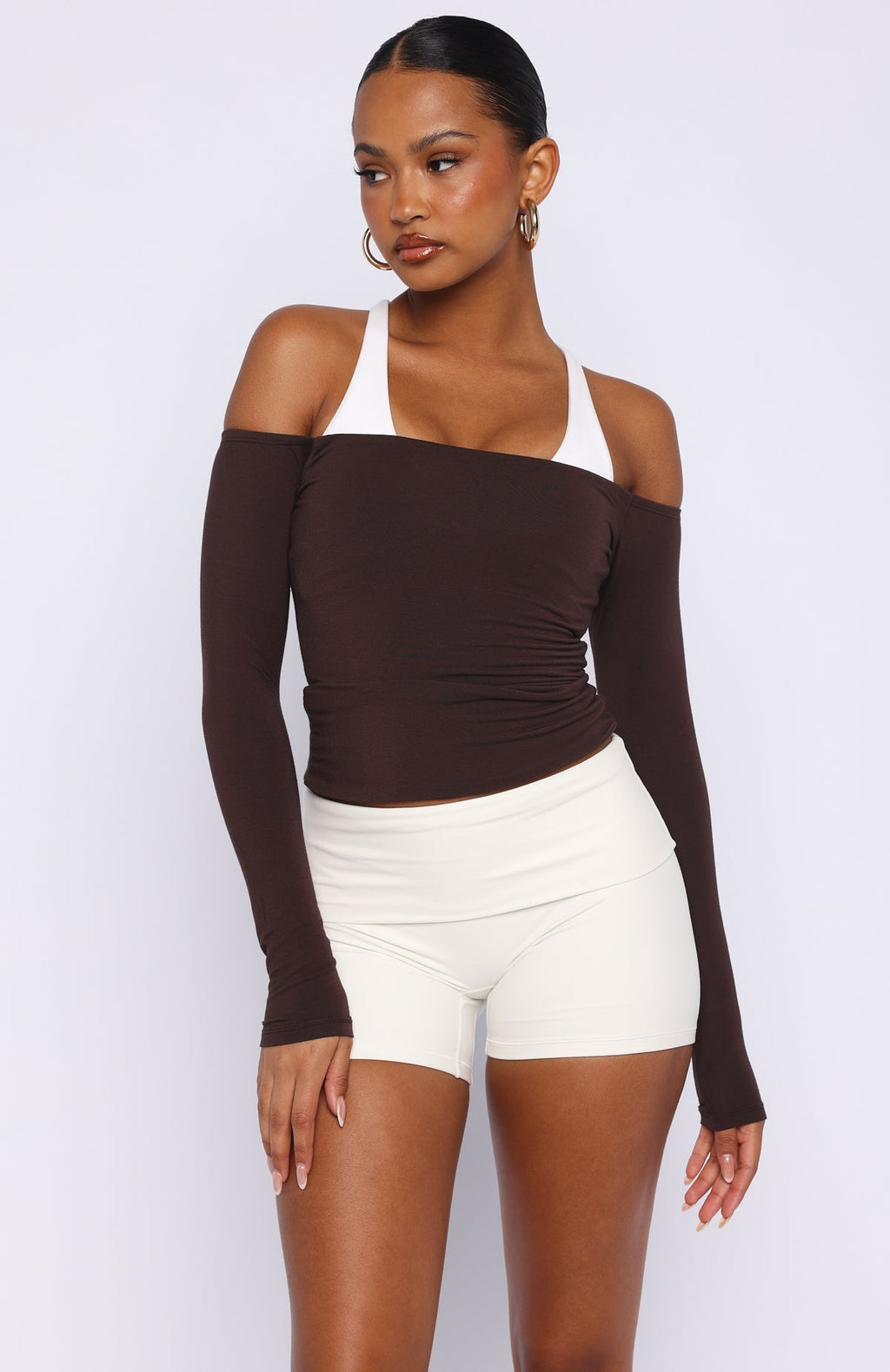 White Fox Mad For You Long Sleeve Top Dark Chocolate