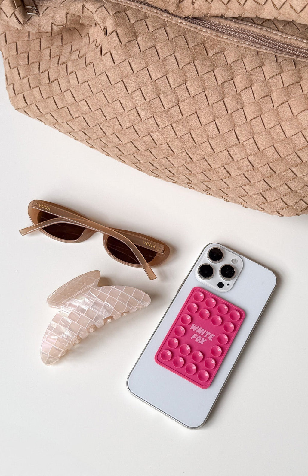 White Fox Calling My Cellular Phone Grip Pink