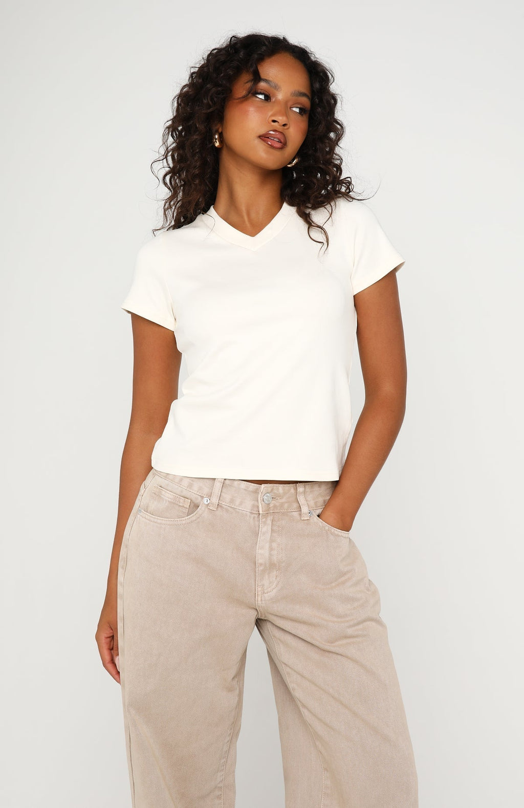 White Fox On The Hunt V Neck Top Off White