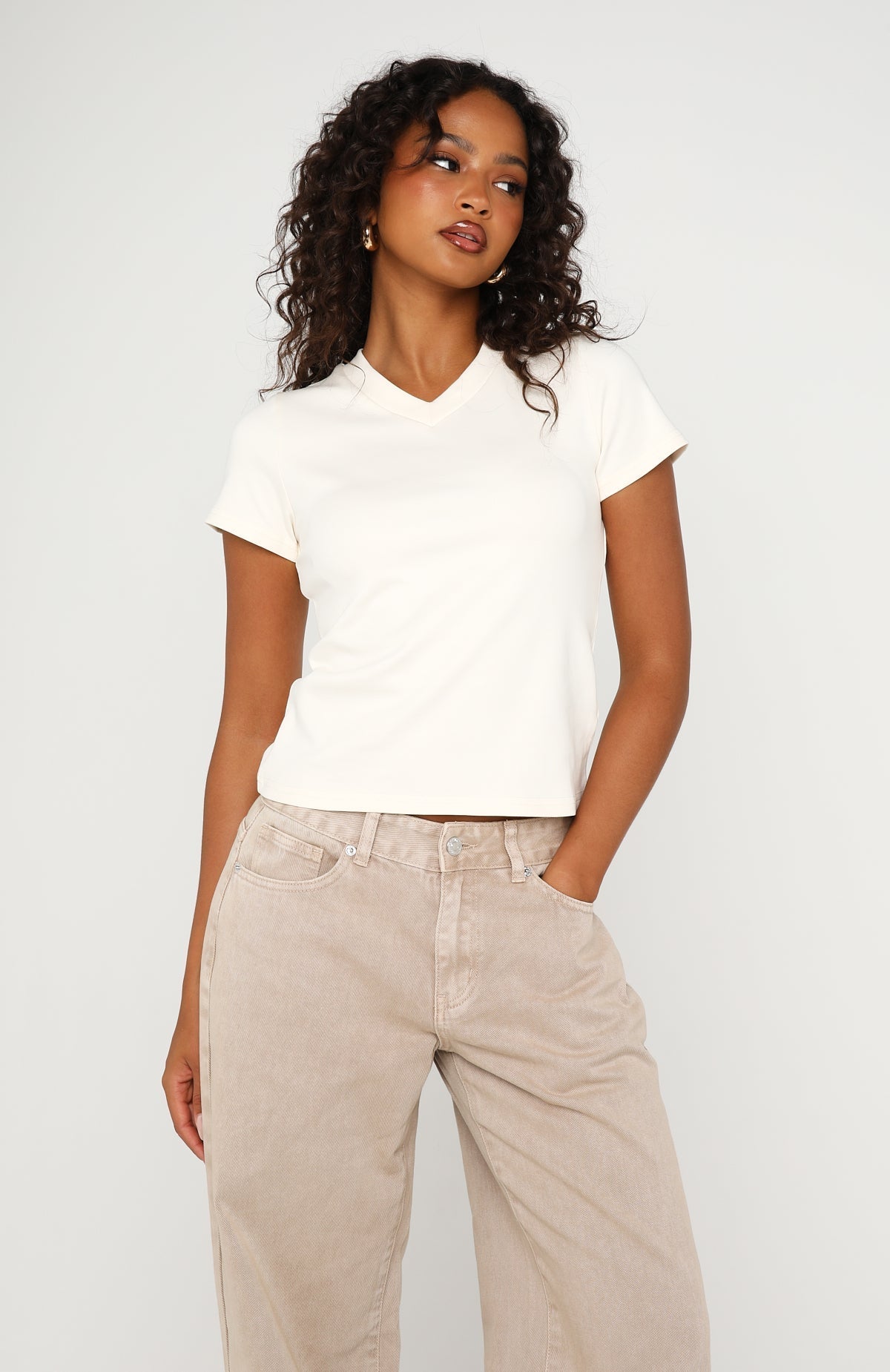 White Fox On The Hunt V Neck Top Off White