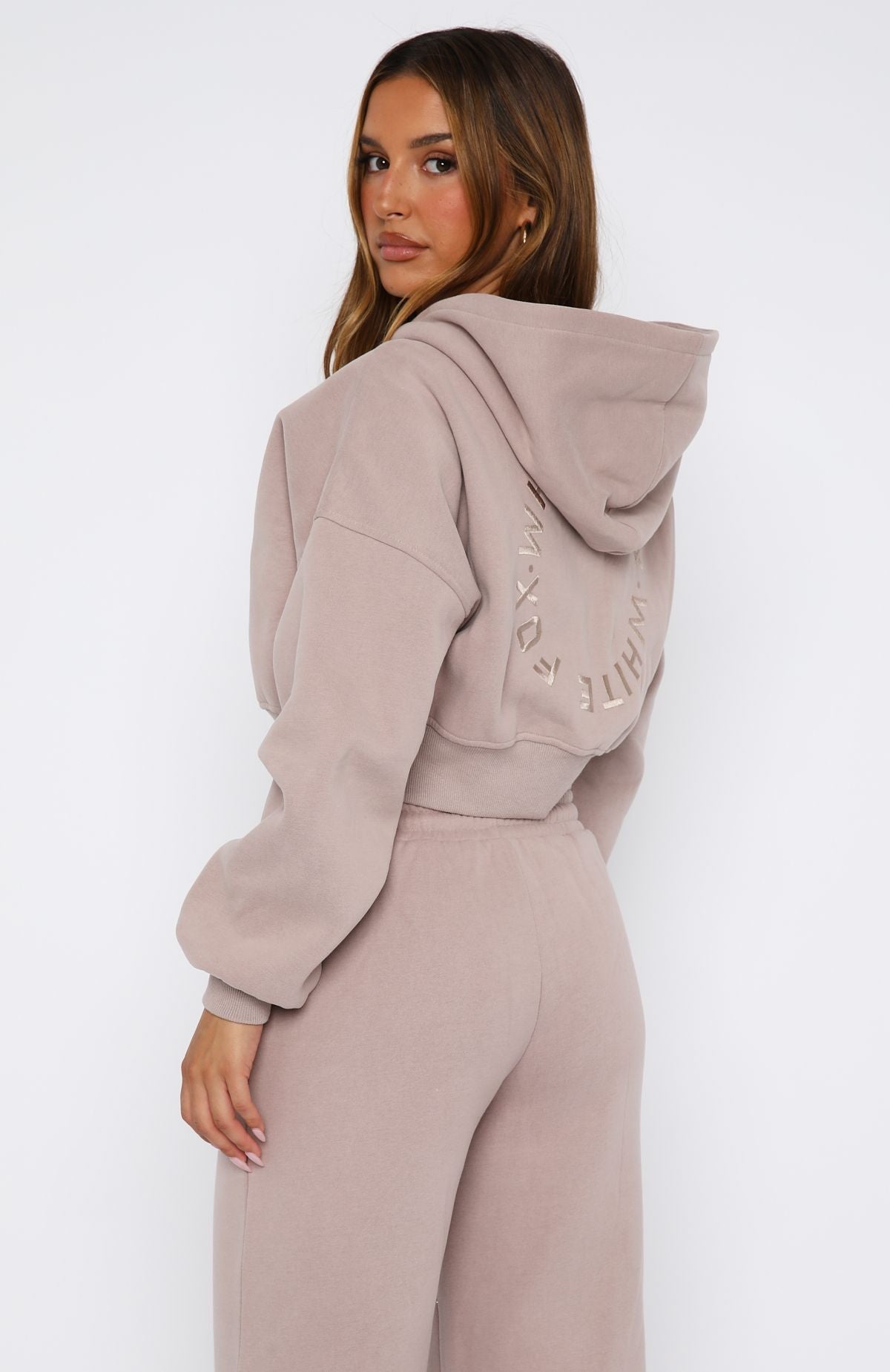 White Fox Stay Lifted Cropped Hoodie Cinnamon