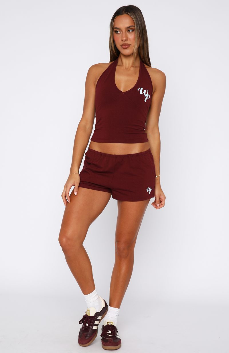 White Fox Made Me Better Relaxed Shorts Burgundy