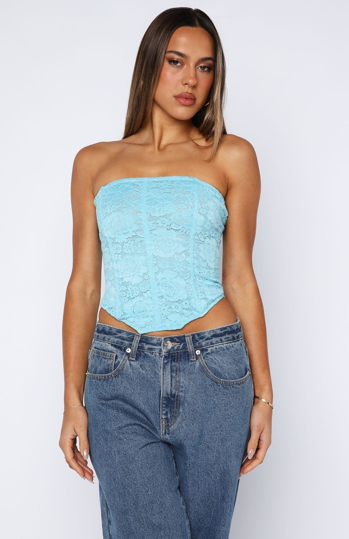 White Fox Play Your Part Strapless Bustier Cyan