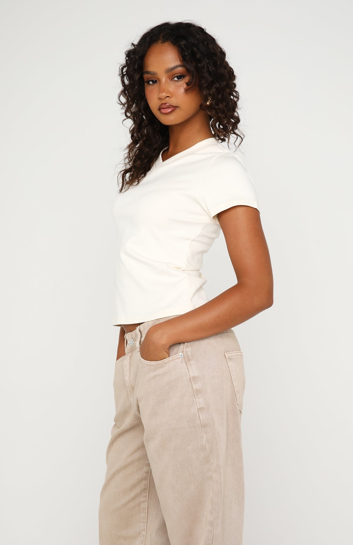White Fox On The Hunt V Neck Top Off White