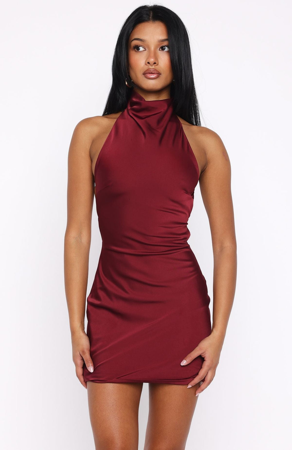 White Fox Just Small Talk Halter Mini Dress Wine