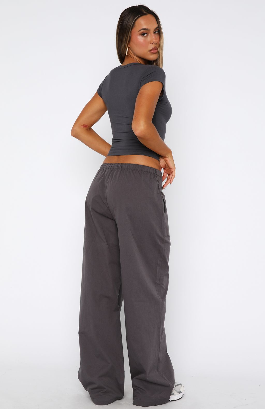 White Fox Sweet Like Me Wide Leg Pants Charcoal