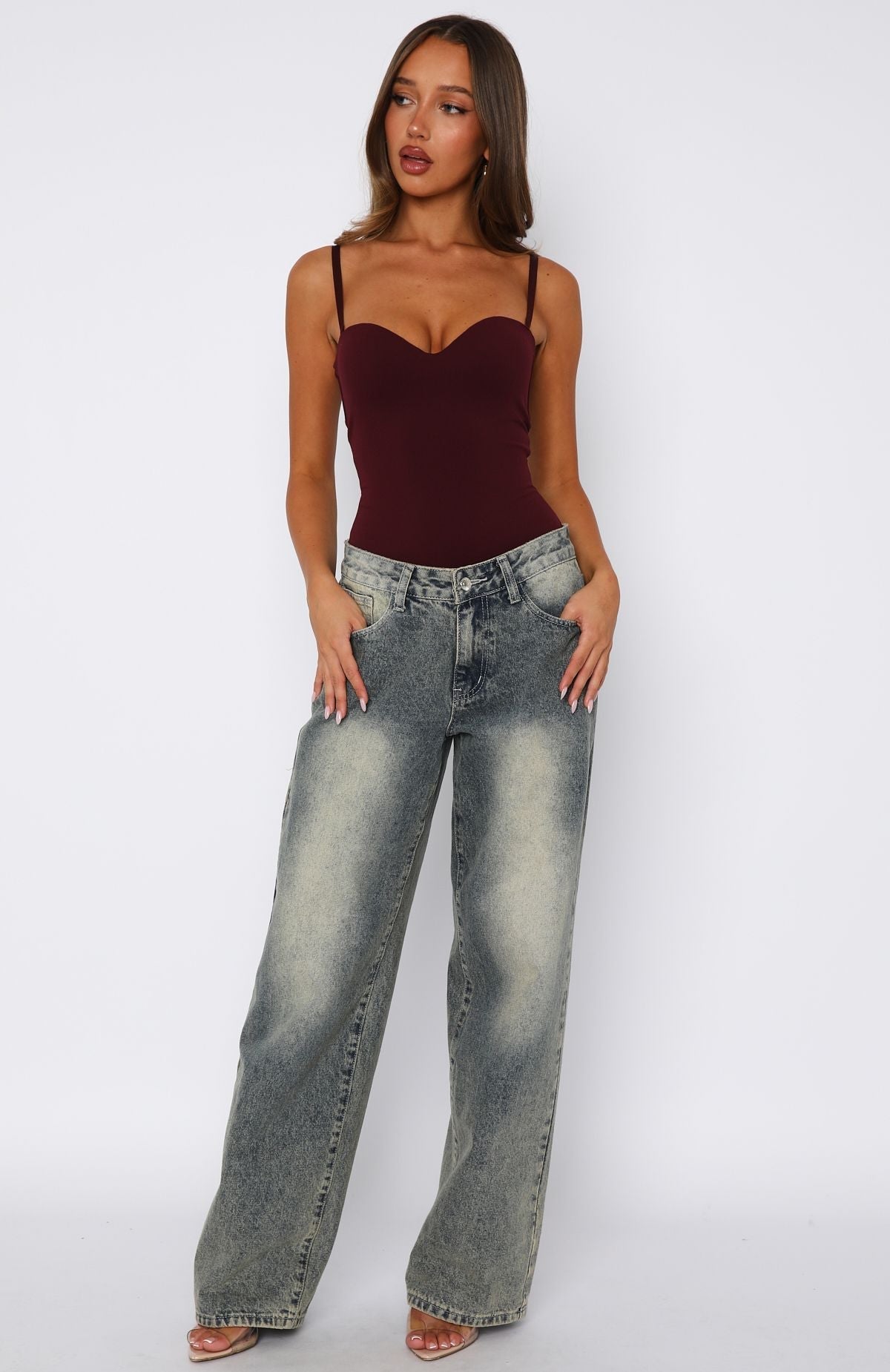 White Fox Stuck To You Bodysuit Wine