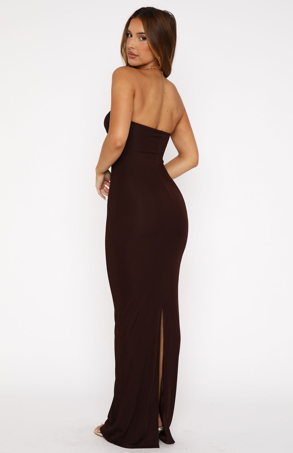 White Fox Pray For Forgiveness Strapless Maxi Dress Chocolate
