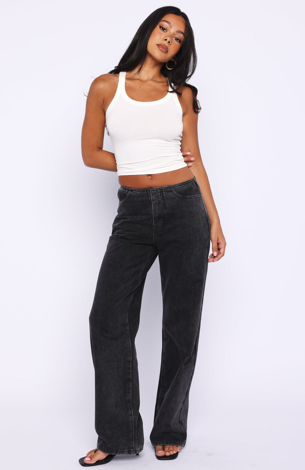 White Fox Jasmine Mid Rise Straight Leg Jeans Black Acid