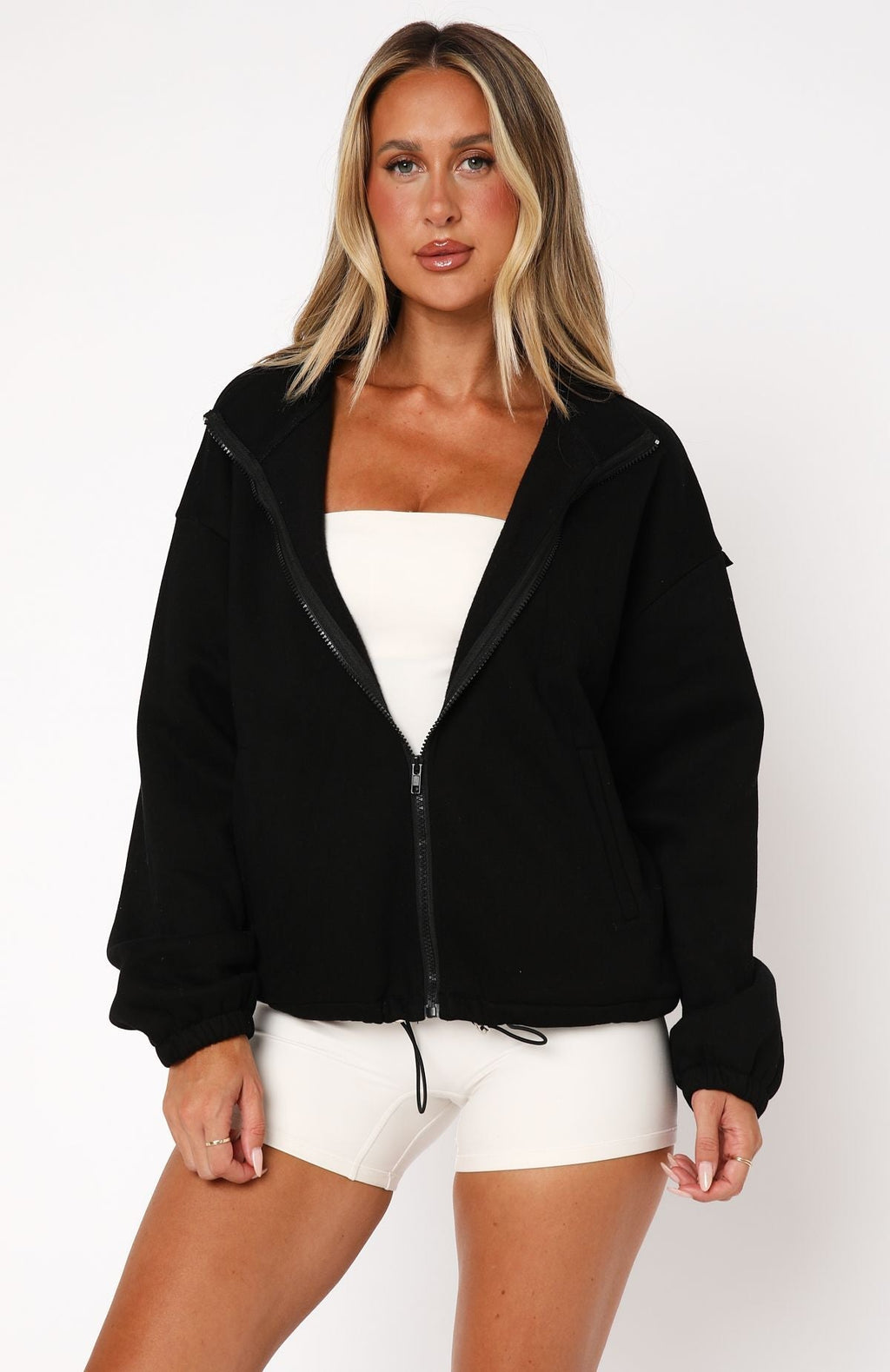 White Fox Don't Look Now Zip Front Sweater Black