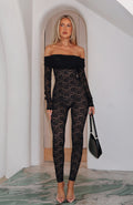 White Fox Evening Soiree Long Sleeve Jumpsuit Black