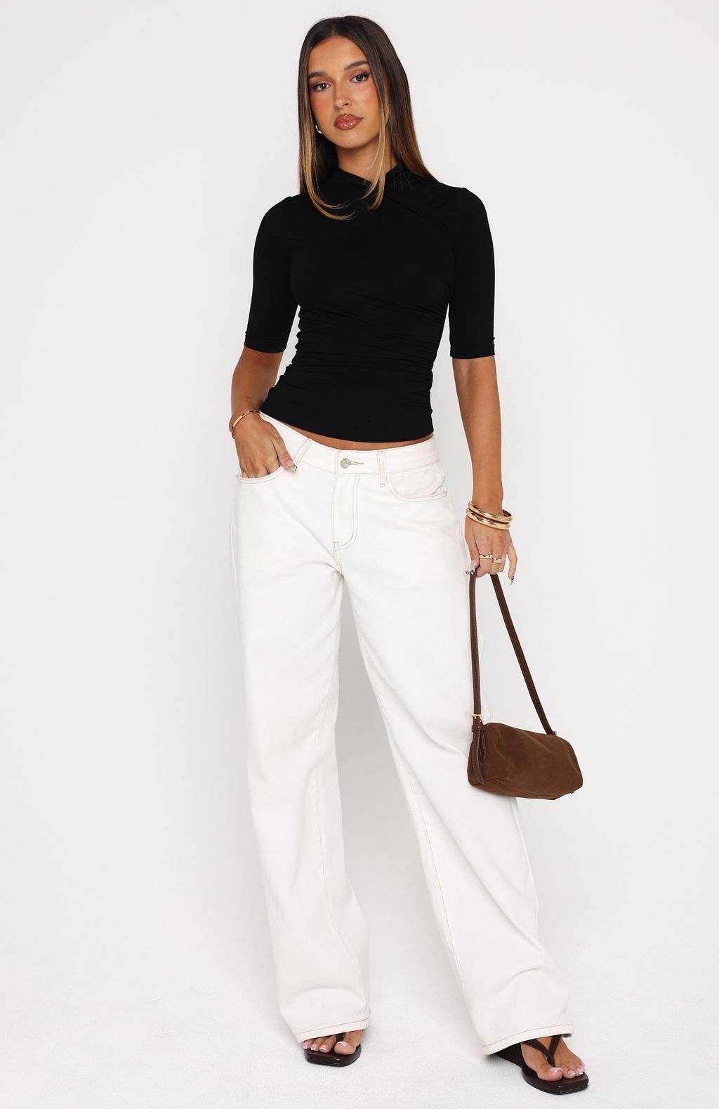 White Fox Quiet Crush 3/4 Sleeve Top Black