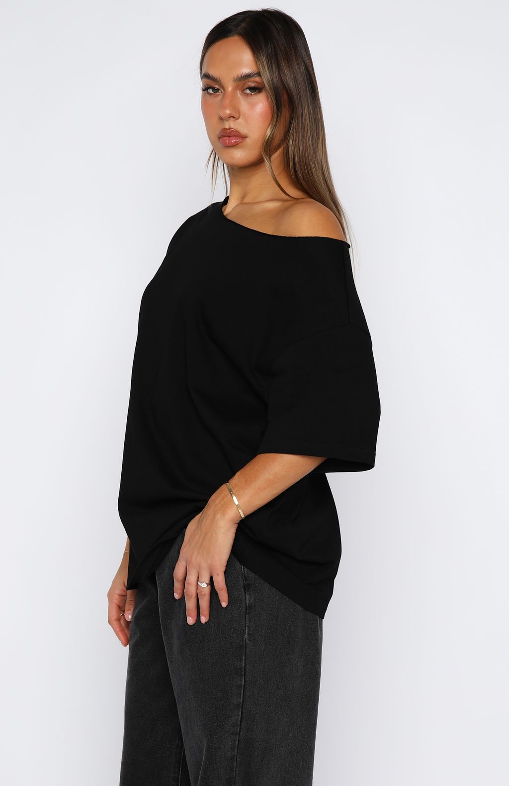 White Fox Give Me Options Off Shoulder Tee Black