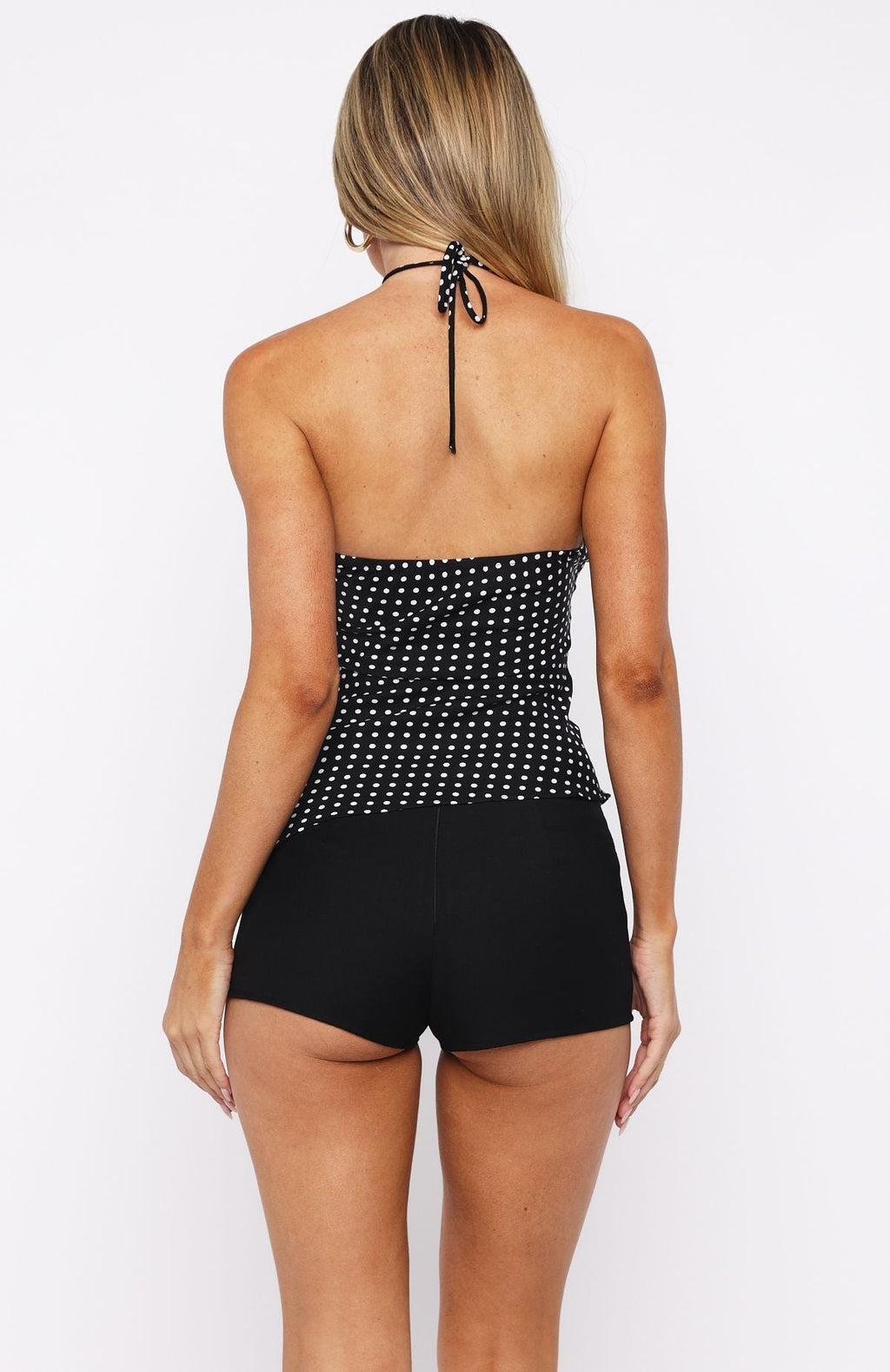 White Fox Laced Up Halter Top Black/White Polka Dot