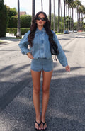 White Fox Cooler Than You Denim Shorts Brown Blue Acid