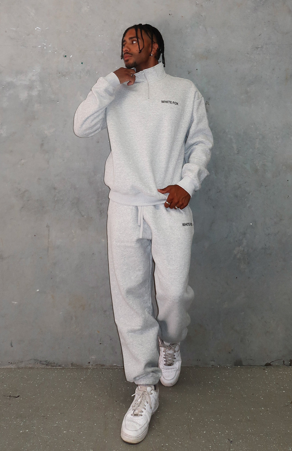 White Fox Core Classic Zip Front Sweater Dark Grey Marle