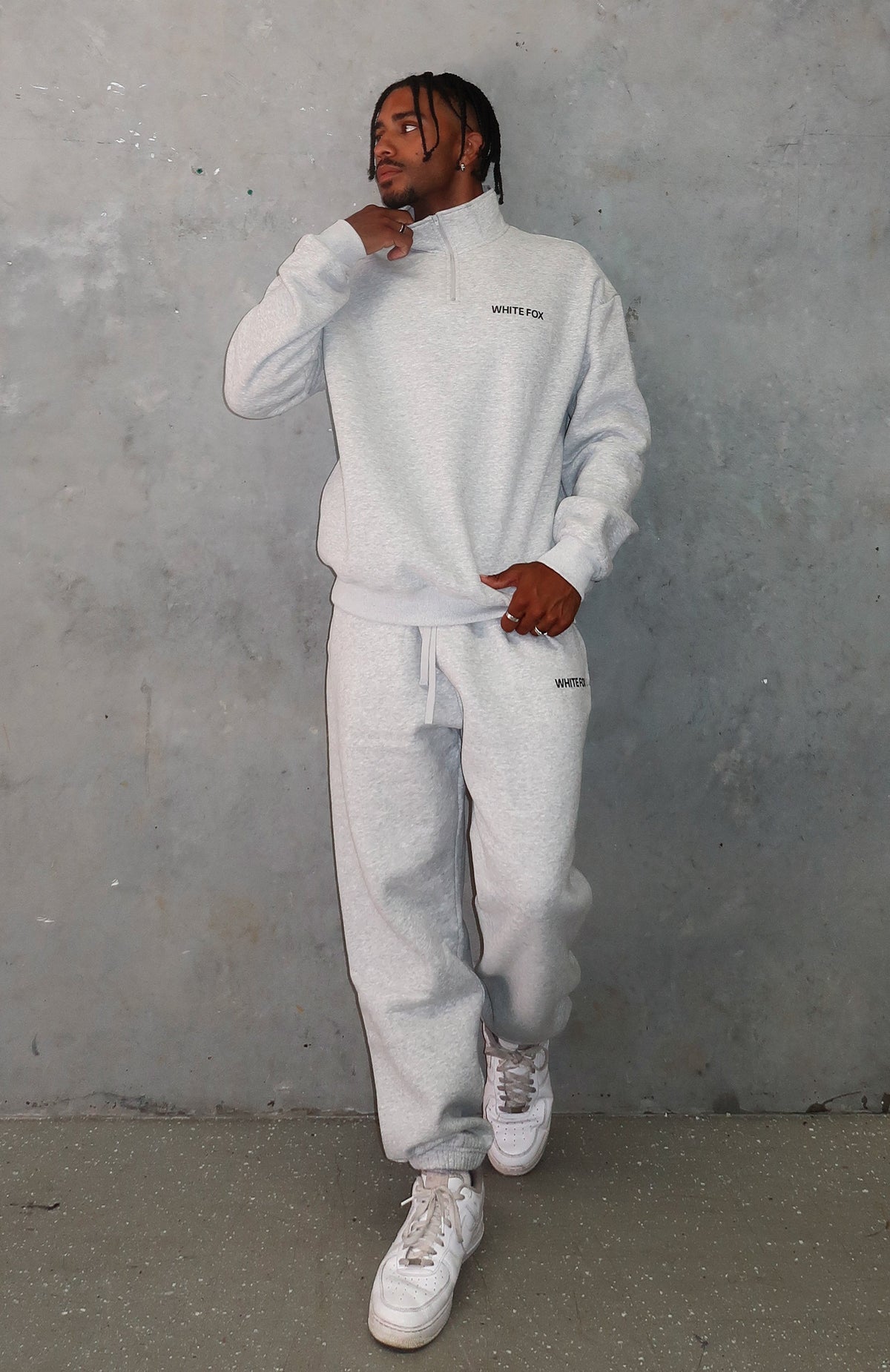 White Fox Core Classic Zip Front Sweater Dark Grey Marle