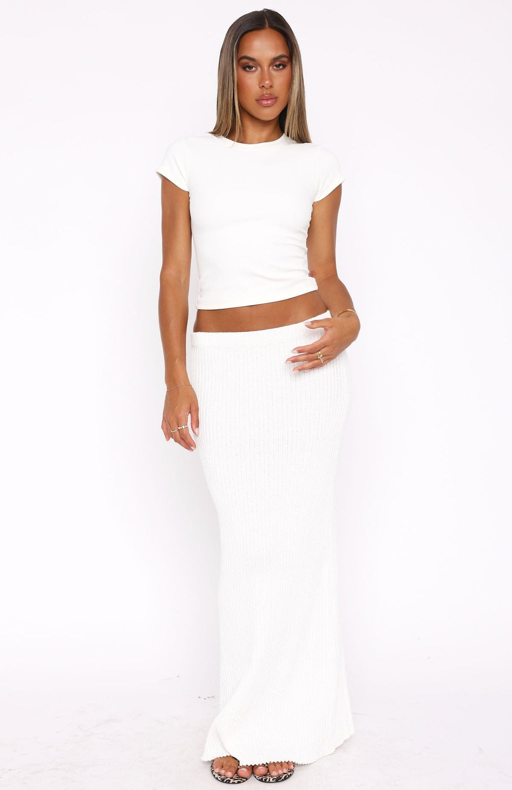 White Fox Millionaire Knit Maxi Skirt White