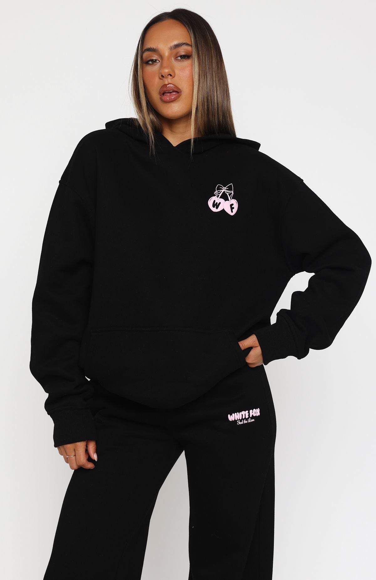 White Fox Feel The Love Oversized Hoodie Black