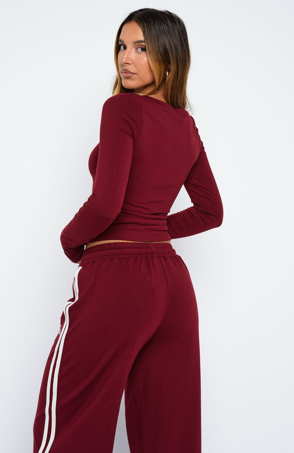White Fox Found You Out Long Sleeve Top Burgundy